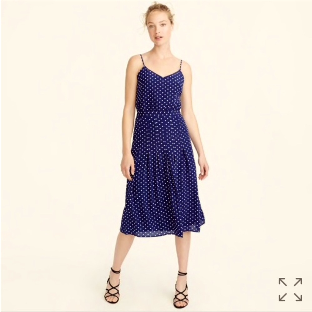 J Crew navy polka dot silk dress